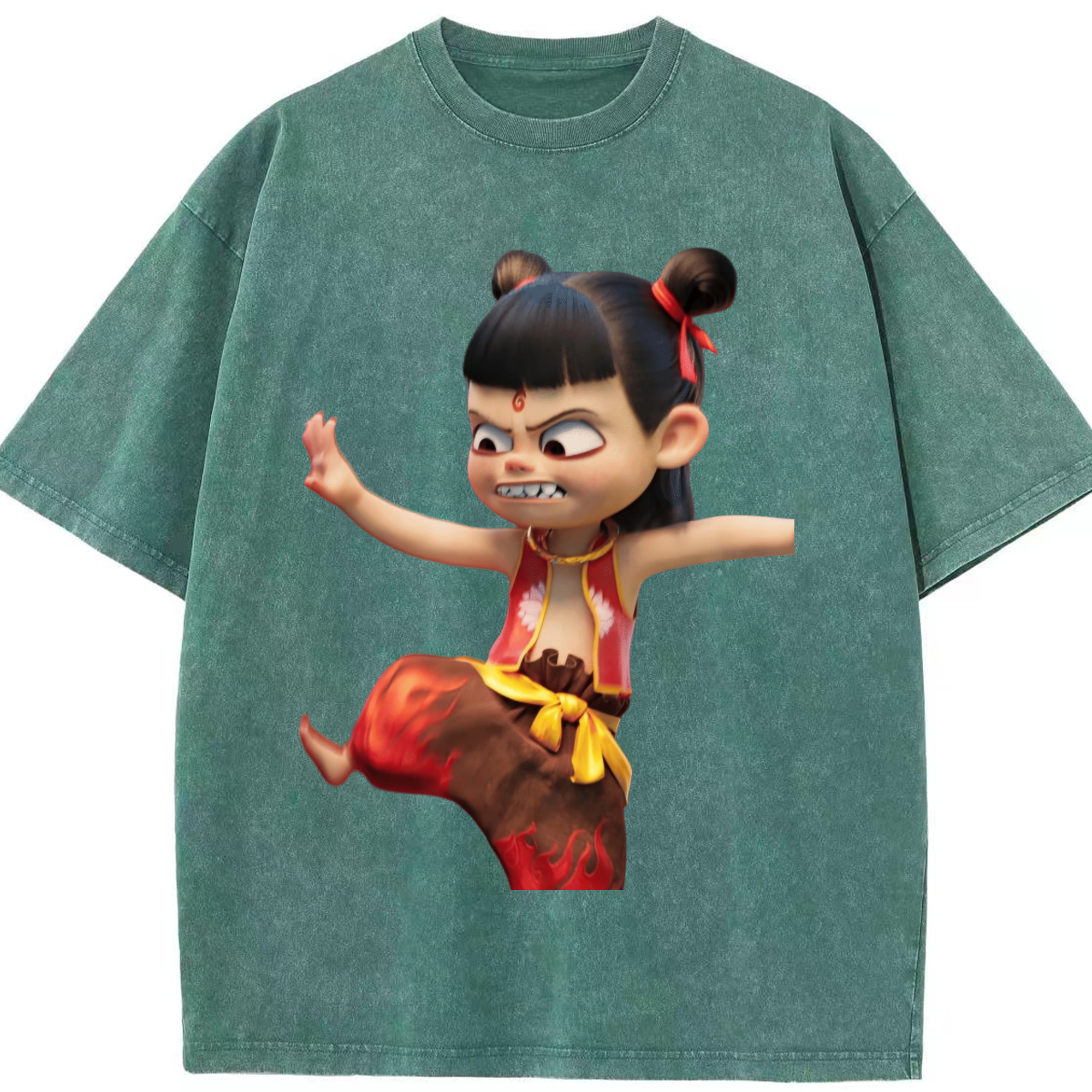 （画像用） Ne Zha 2 ナタ 魔童の大暴れ 綿100% ヴィンテージ風 半袖Tシャツ（フロントプリント）